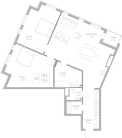 Квартира 111,8 м², 2-комнатная - изображение 1