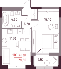 Квартира 39,6 м², 1-комнатная - изображение 1