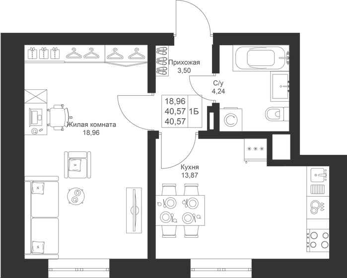 40,6 м², 1-комнатная квартира 6 734 620 ₽ - изображение 1