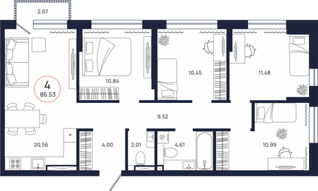 Квартира 86,5 м², 4-комнатная - изображение 1