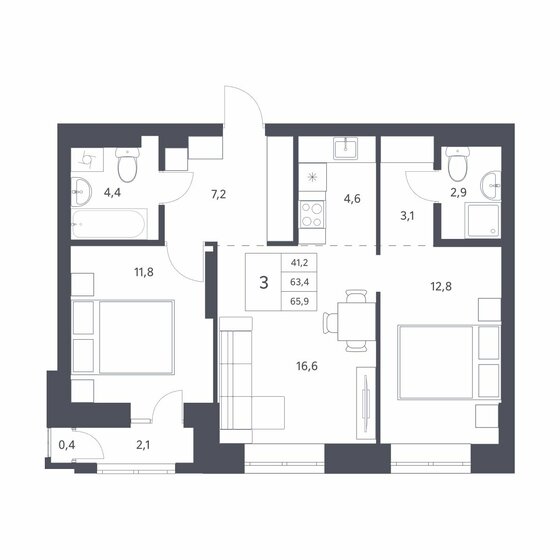 63,4 м², 3-комнатная квартира 9 250 000 ₽ - изображение 17