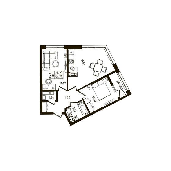 56,7 м², 2-комнатная квартира 6 353 760 ₽ - изображение 46