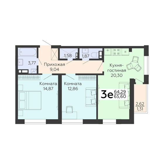 65,6 м², 3-комнатная квартира 8 003 200 ₽ - изображение 1