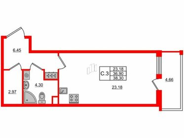 Квартира 36,5 м², студия - изображение 1