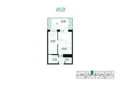36 м², 1-комнатная квартира 4 550 000 ₽ - изображение 17