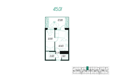 Квартира 36 м², 1-комнатная - изображение 1