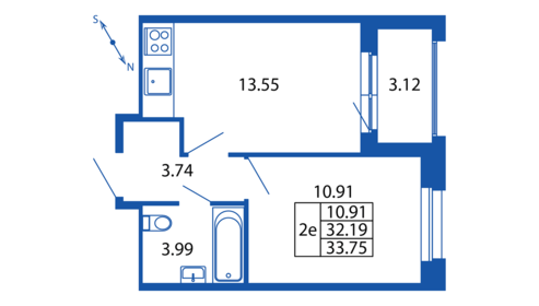 Квартира 33,8 м², 1-комнатная - изображение 2