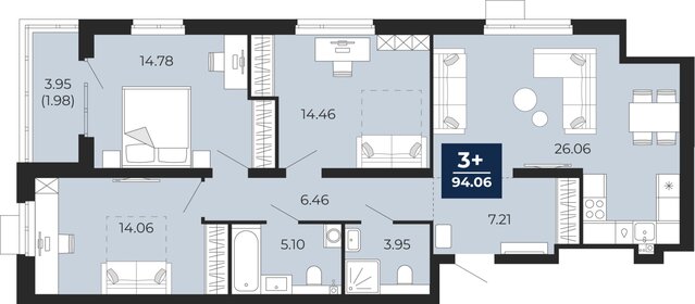 93,5 м², 3-комнатная квартира 10 740 000 ₽ - изображение 15