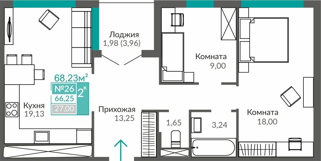 66,3 м², 2-комнатная квартира 8 867 000 ₽ - изображение 16