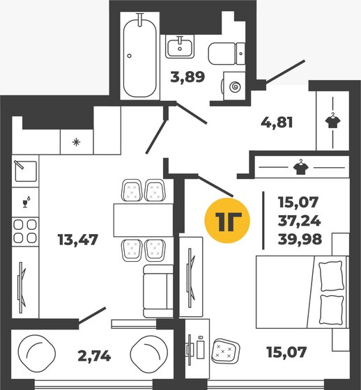 40 м², 1-комнатная квартира 4 015 440 ₽ - изображение 1