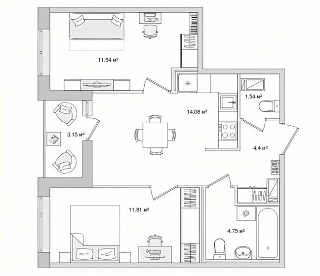 51,3 м², 2-комнатная квартира 16 686 000 ₽ - изображение 1