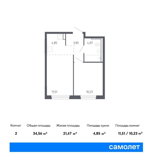 34,6 м², 1-комнатная квартира 5 654 076 ₽ - изображение 19