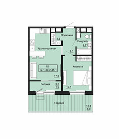 Квартира 45,1 м², 1-комнатная - изображение 1
