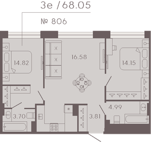 Квартира 68,1 м², 2-комнатные - изображение 1