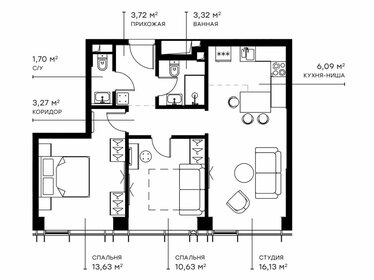 Квартира 58,5 м², 2-комнатная - изображение 1