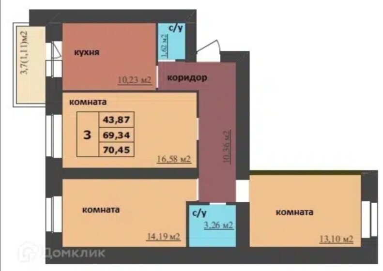 70,4 м², 3-комнатная квартира 5 350 400 ₽ - изображение 1