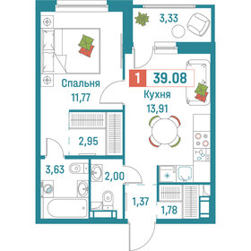 Квартира 39,1 м², 1-комнатная - изображение 1