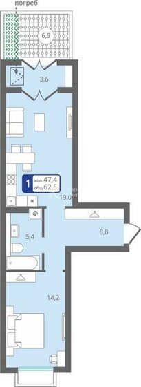 44 м², 1-комнатная квартира 6 900 000 ₽ - изображение 26