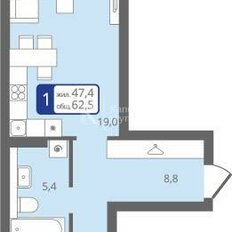 Квартира 62,5 м², 1-комнатная - изображение 2