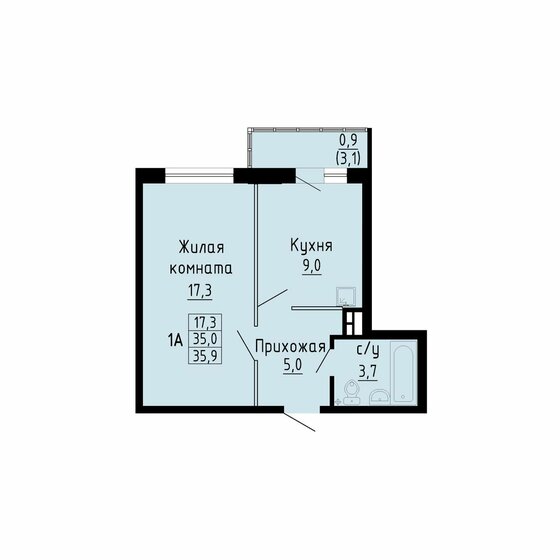 35,9 м², 1-комнатная квартира 4 170 000 ₽ - изображение 1