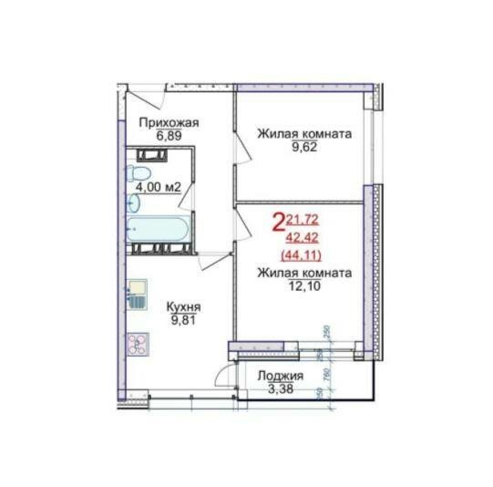 44,1 м², 2-комнатная квартира 4 897 533 ₽ - изображение 1