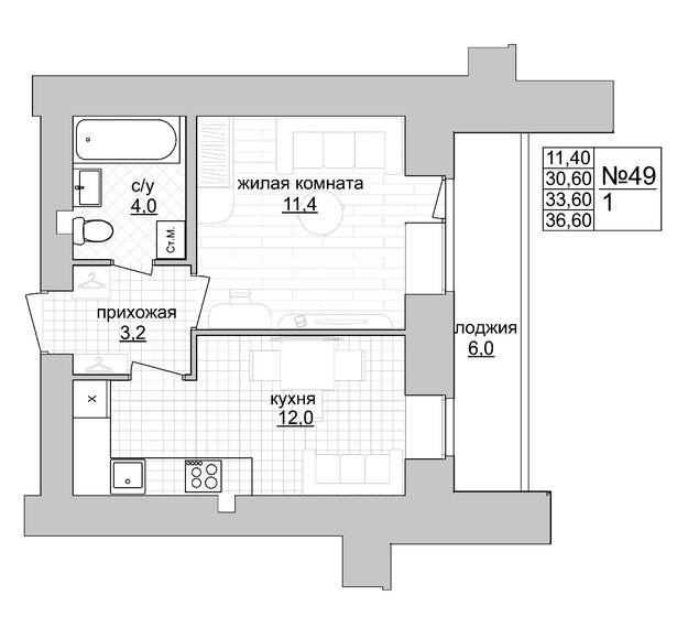 33,6 м², 1-комнатная квартира 4 368 000 ₽ - изображение 1
