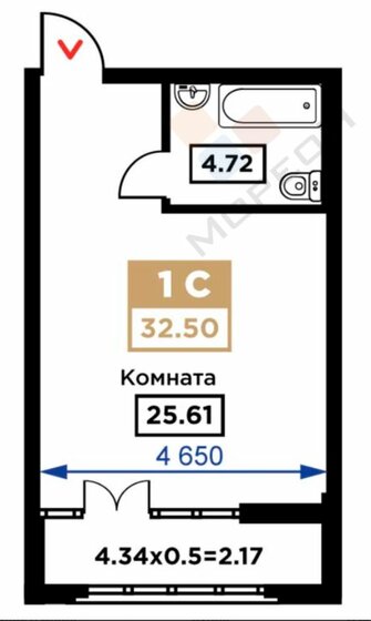 32,5 м², квартира-студия 6 200 000 ₽ - изображение 1