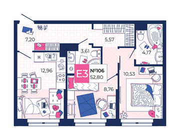 Квартира 52,8 м², 2-комнатная - изображение 1