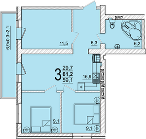 61,2 м², 3-комнатная квартира 7 780 160 ₽ - изображение 33