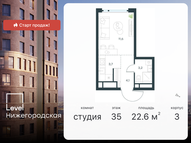 Квартира 22,6 м², студия - изображение 1