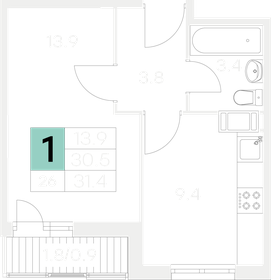 31,6 м², 1-комнатная квартира 4 379 760 ₽ - изображение 23