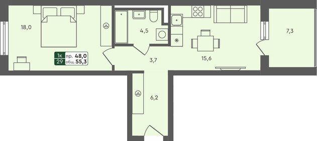 55 м², 1-комнатная квартира 6 260 000 ₽ - изображение 28