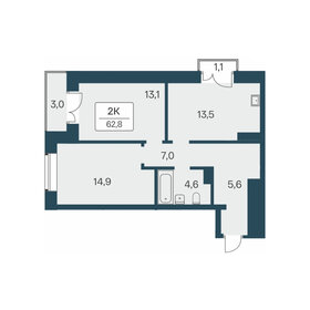 Квартира 62,8 м², 2-комнатная - изображение 1