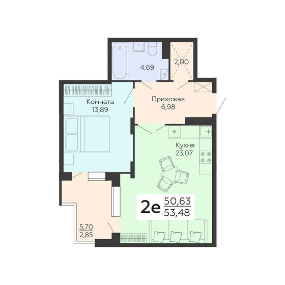 53,5 м², 2-комнатная квартира 6 524 560 ₽ - изображение 1