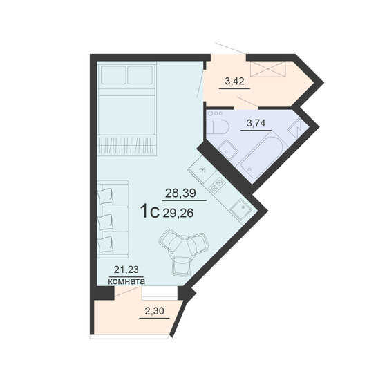 29,1 м², 1-комнатная квартира 3 111 560 ₽ - изображение 1