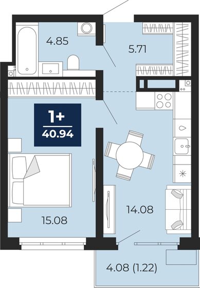 40,9 м², 1-комнатная квартира 5 300 000 ₽ - изображение 19