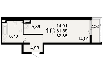 Квартира 32,9 м², студия - изображение 1
