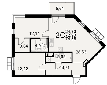 74,3 м², 2-комнатная квартира 13 739 950 ₽ - изображение 11