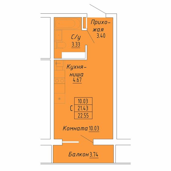 22,6 м², апартаменты-студия 4 285 000 ₽ - изображение 1