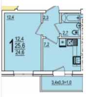 Квартира 25,6 м², 1-комнатная - изображение 1