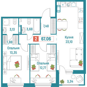67,1 м², 2-комнатная квартира 12 788 342 ₽ - изображение 12