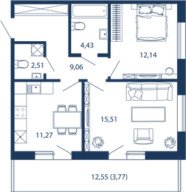 61,3 м², 2-комнатные апартаменты 23 858 526 ₽ - изображение 24