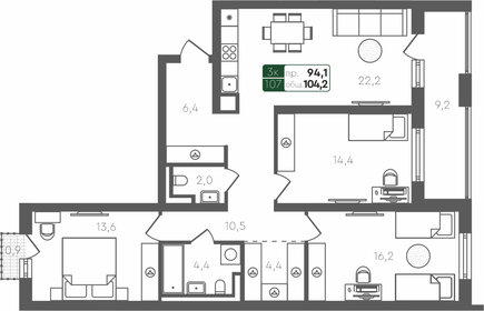 104,1 м², 3-комнатная квартира 10 570 000 ₽ - изображение 20