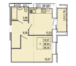 Квартира 40 м², 1-комнатная - изображение 1