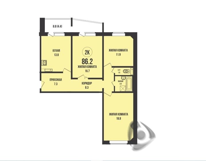 86,2 м², 3-комнатная квартира 9 000 000 ₽ - изображение 1