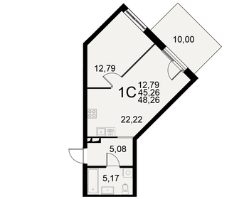 Квартира 48,3 м², 1-комнатная - изображение 1