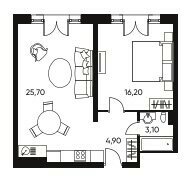 Квартира 49,3 м², 2-комнатные - изображение 1