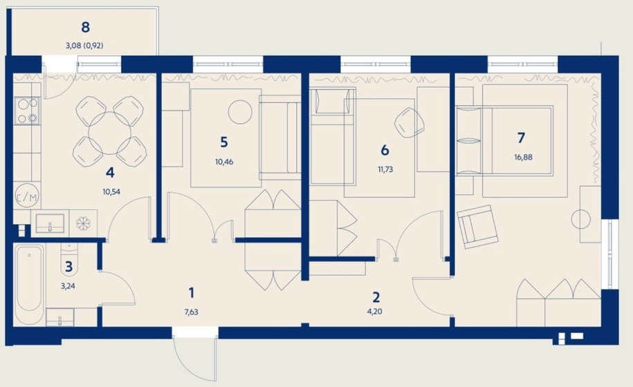 65,6 м², 3-комнатная квартира 9 724 800 ₽ - изображение 1