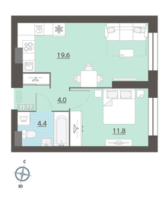 Квартира 39,8 м², 1-комнатная - изображение 1