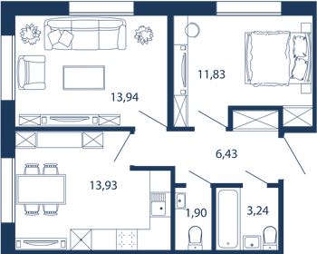 Квартира 51,3 м², 2-комнатные - изображение 1